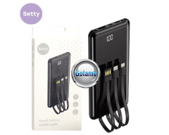 10000mAh Setty išorinė baterija akumuliatorius (Power Bank) su Type-C, Lightning ir USB laidais