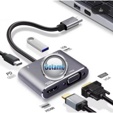 Type-C šakotuvas USB 3.0 1 lizdas, Type-C 1 lizdas, HDMI 1 lizdas ir VGA 1 lizdas (USB HUB)