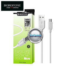 Micro USB laidai ir jungtys - Micro USB laidas 2 metrai Borofone baltos spalvos