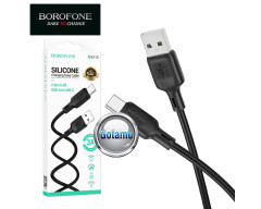 Type-C laidas 2 metrai 3A Borofone Silicone juodos spalvos
