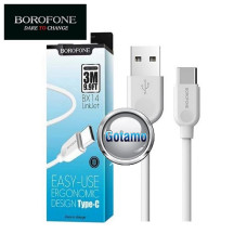 Type-C laidas 3 metrai Borofone baltos spalvos