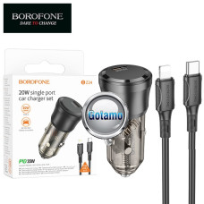 Automobiliniai krovikliai telefonams - Auto kroviklis Type-C lizdas 20W Borofone su Type-C į Apple Lightning laidu 1 metro
