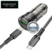 Automobiliniai krovikliai telefonams - Auto kroviklis Type-C lizdas ir USB lizdas 20W ir 18W Borofone su Type-C į Type-C laidu 1 metro