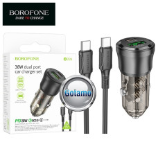 Automobiliniai krovikliai telefonams - Auto kroviklis Type-C lizdas ir USB lizdas 20W ir 18W Borofone su Type-C į Type-C laidu 1 metro