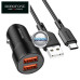 Automobiliniai krovikliai telefonams - Auto kroviklis USB 5V 2.4A 12W 2 lizdų ir Type-C laidas Borofone