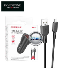 Automobiliniai krovikliai telefonams - Auto kroviklis USB 5V 2.4A 12W 2 lizdų ir Type-C laidas Borofone