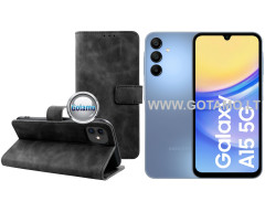 Diary-S veliūrinis dėklas Samsung Galaxy A15, Samsung Galaxy A15 5G telefonams juodos spalvos