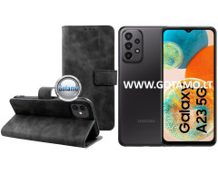 Diary-S veliūrinis dėklas Samsung Galaxy A23, Samsung Galaxy A23 5G telefonams juodos spalvos