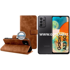 Diary-S veliūrinis dėklas Samsung Galaxy A23, Samsung Galaxy A23 5G telefonams rudos spalvos