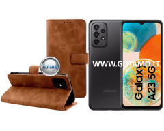 Diary-S veliūrinis dėklas Samsung Galaxy A23, Samsung Galaxy A23 5G telefonams rudos spalvos
