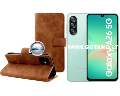 Diary-S veliūrinis dėklas Samsung Galaxy A26 telefonui rudos spalvos