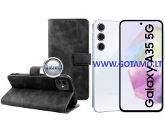 Diary-S veliūrinis dėklas Samsung Galaxy A35 telefonui juodos spalvos