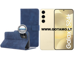 Diary-S veliūrinis dėklas Samsung Galaxy S24+ (S24 Plus) telefonui mėlynos spalvos