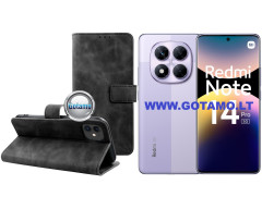 Diary-S veliūrinis dėklas Xiaomi Redmi Note 14 Pro 5G, Xiaomi Poco X7 telefonams juodos spalvos