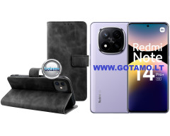 Diary-S veliūrinis dėklas Xiaomi Redmi Note 14 Pro Plus 5G telefonui juodos spalvos