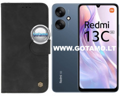 Diary-Wonder dėklas Xiaomi Redmi 13C 5G telefonui juodos spalvos