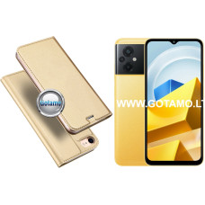 Xiaomi Poco M5, M4 5G, Xiaomi Redmi 10 5G dėklai ir apsauginiai stiklai - Dux Ducis dėklas knygelė Xiaomi Poco M5, M4 5G, Xiaomi Redmi 10 5G telefonams aukso spalvos