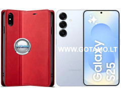 Galant magnetinis dėklas Samsung Galaxy S25 telefonui raudonos spalvos