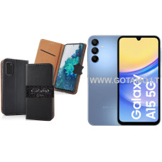 Gotamo Vintage natūralios odos dėklas Samsung Galaxy A15, Samsung Galaxy A15 5G telefonams juodos spalvos
