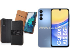 Gotamo Vintage natūralios odos dėklas Samsung Galaxy A15, Samsung Galaxy A15 5G telefonams juodos spalvos