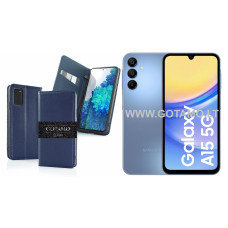 Gotamo Vintage natūralios odos dėklas Samsung Galaxy A15, Samsung Galaxy A15 5G telefonams mėlynos spalvos