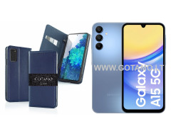 Gotamo Vintage natūralios odos dėklas Samsung Galaxy A15, Samsung Galaxy A15 5G telefonams mėlynos spalvos