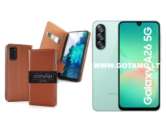 Gotamo Vintage natūralios odos dėklas Samsung Galaxy A26 telefonui rudos spalvos