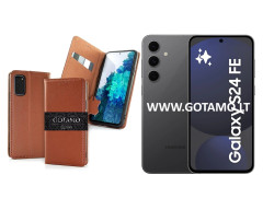 Gotamo Vintage natūralios odos dėklas Samsung Galaxy S24 FE telefonui rudos spalvos
