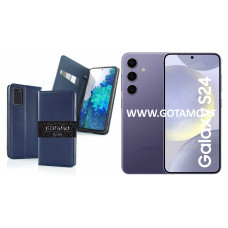 Gotamo Vintage natūralios odos dėklas Samsung Galaxy S24 telefonui mėlynos spalvos