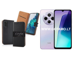 Gotamo Vintage natūralios odos dėklas Xiaomi Redmi 14C, Xiaomi Redmi A4, Xiaomi Poco C75 telefonams juodos spalvos