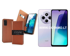 Gotamo Vintage natūralios odos dėklas Xiaomi Redmi 14C, Xiaomi Redmi A4, Xiaomi Poco C75 telefonams rudos spalvos