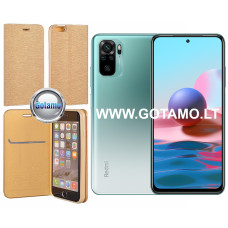 Vennus Diary magnetinis dėklas Xiaomi Redmi Note 10, Xiaomi Redmi Note 10S, Xiaomi Poco M5s telefonams aukso spalvos