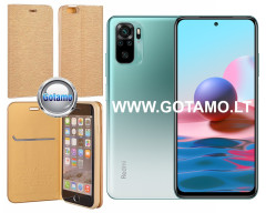 Vennus Diary magnetinis dėklas Xiaomi Redmi Note 10, Xiaomi Redmi Note 10S, Xiaomi Poco M5s telefonams aukso spalvos