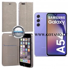 Vennus Diary magnetinis dėklas Samsung Galaxy A54 telefonui sidabro spalvos