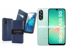 Gotamo Vintage natūralios odos dėklas Samsung Galaxy A26 telefonui mėlynos spalvos