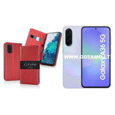 Gotamo Vintage natūralios odos dėklas Samsung Galaxy A36 telefonui bordo spalvos