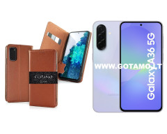 Gotamo Vintage natūralios odos dėklas Samsung Galaxy A36 telefonui rudos spalvos