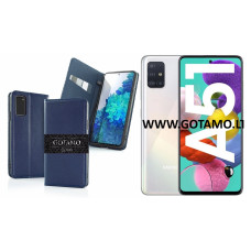 Gotamo Vintage natūralios odos dėklas Samsung Galaxy A51 telefonui mėlynos spalvos