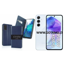 Gotamo Vintage natūralios odos dėklas Samsung Galaxy A55 mobiliajam telefonui mėlynos spalvos