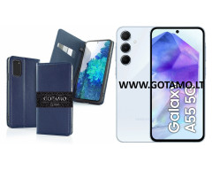 Gotamo Vintage natūralios odos dėklas Samsung Galaxy A55 mobiliajam telefonui mėlynos spalvos