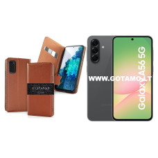 Gotamo Vintage natūralios odos dėklas Samsung Galaxy A56 telefonui rudos spalvos