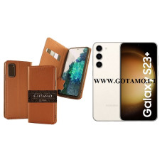 Gotamo Vintage natūralios odos dėklas Samsung Galaxy S23+ (S23 Plus) mobiliajam telefonui rudos spalvos