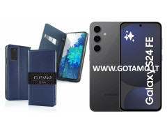 Gotamo Vintage natūralios odos dėklas Samsung Galaxy S24 FE telefonui mėlynos spalvos