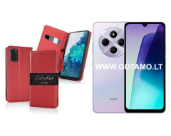 Gotamo Vintage natūralios odos dėklas Xiaomi Redmi 14C, Redmi A4, Poco C75 telefonams bordo spalvos