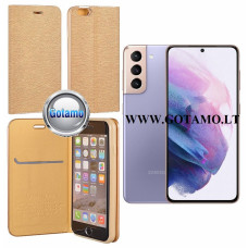 Vennus Diary magnetinis dėklas Samsung Galaxy S21 telefonui aukso spalvos