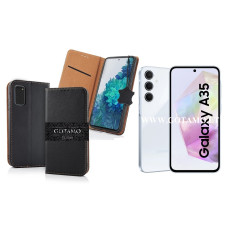 Samsung Galaxy A35 dėklai ir apsauginiai stiklai - Gotamo Vintage natūralios odos dėklas Samsung Galaxy A35 mobiliajam telefonui juodos spalvos