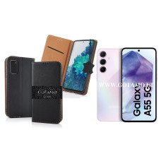 Samsung Galaxy A55 dėklai ir apsauginiai stiklai - Gotamo Vintage natūralios odos dėklas Samsung Galaxy A55 mobiliajam telefonui juodos spalvos
