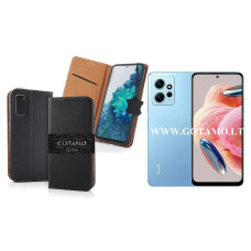 Xiaomi Redmi Note 12 4G dėklai ir apsauginiai stiklai - Gotamo Vintage natūralios odos dėklas Xiaomi Redmi Note 12 4G mobiliajam telefonui juodos spalvos