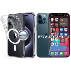 MagSafe Jelly dėklas nugarėlė su apsauga kamerai Apple iPhone 12 Pro telefonui skaidrus