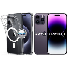 Apple iPhone 14 Pro Max dėklai ir apsauginiai stiklai - MagSafe Jelly dėklas nugarėlė su apsauga kamerai Apple iPhone 14 Pro Max telefonui skaidrus